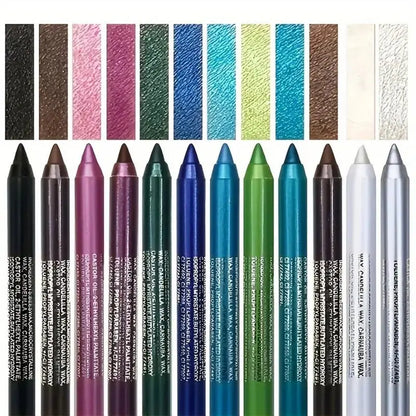 12-Pack Eyeliner Pencil Waterproof Colored Gel Liners with Metallic & Shimmer Finishes Smudge-Proof
