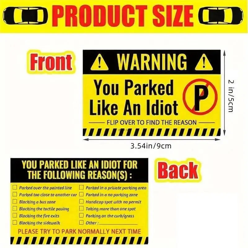 Funny Parking Cards Pack of 50/100Pcs, Car Truck Motorcycle Warning Cards No-Parking Reminder