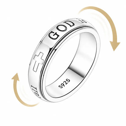 Women's Spinner Christian Ring Engraved Psalm 46:5 Verse and Holy Cross