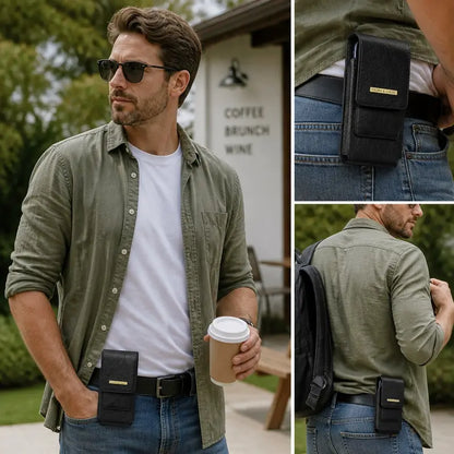 Men's Waist Phone Pouch with Card Slot, Magnetic Lock & Metal Belt Clip