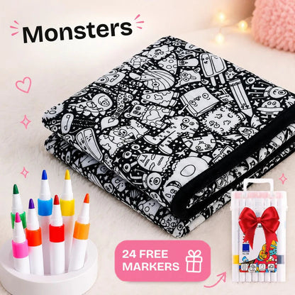 DIY Coloring Blanket with 24 Color Markers, Color Your Own Blankets