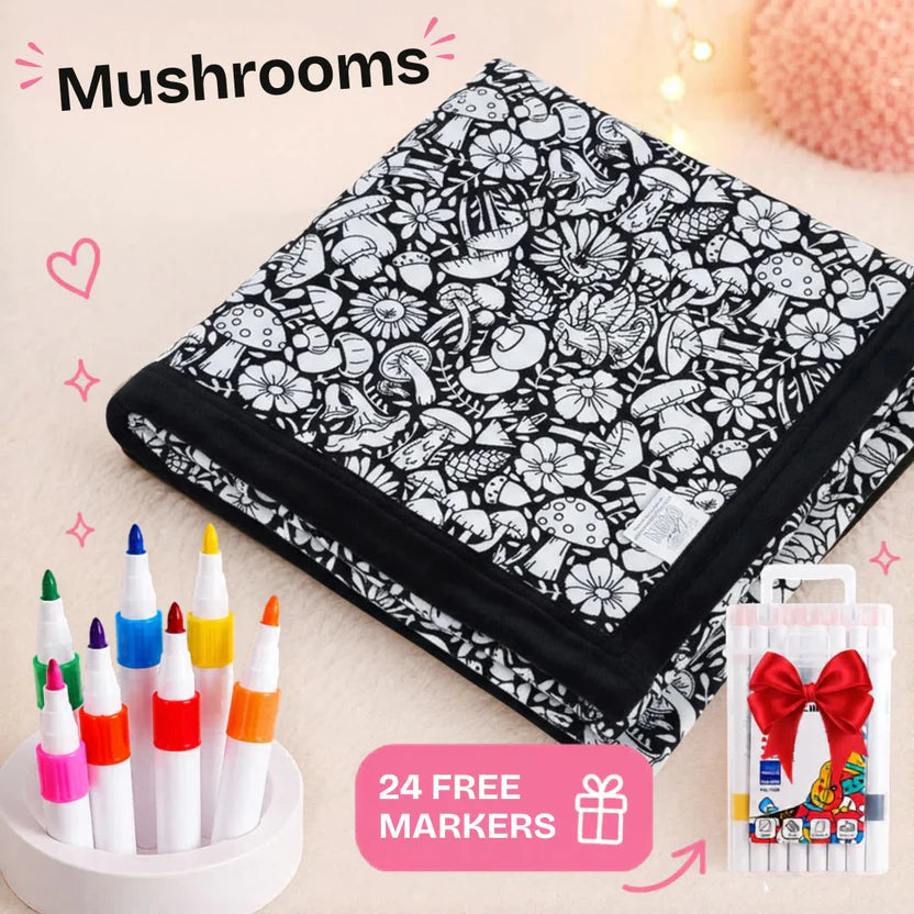 DIY Coloring Blanket with 24 Color Markers, Color Your Own Blankets
