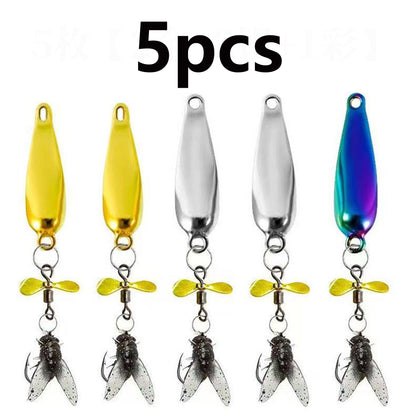 5Pcs Fishing Lures, 3D High Catch Rate Fly Spinner Baits, Metal Propeller Fishing Bait with Floating Rotating Tail