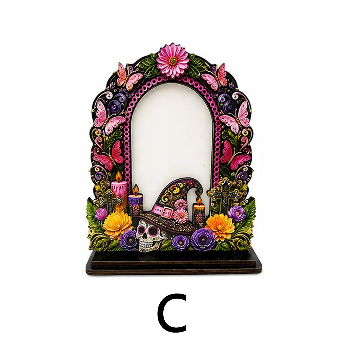 Día de los Muertos Wooden Picture Frame, Mexican Day of the Dead Tabletop Decor
