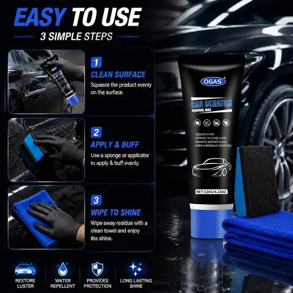 Deep Car Scratch Repair Wax Kit – Premium Polishing & Repair Tool With Wipe Cloth and Sponge