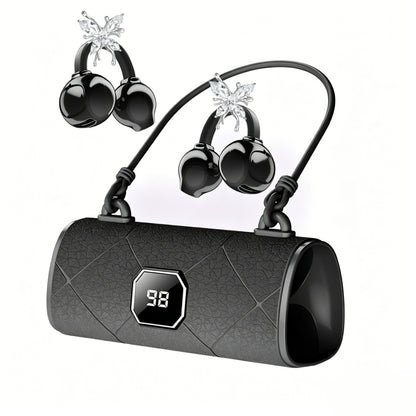 X22 Fashionable Clip On Wireless Headphones-Handbag‑Style Handbag & Butterfly Crystal-Buckle Earrings