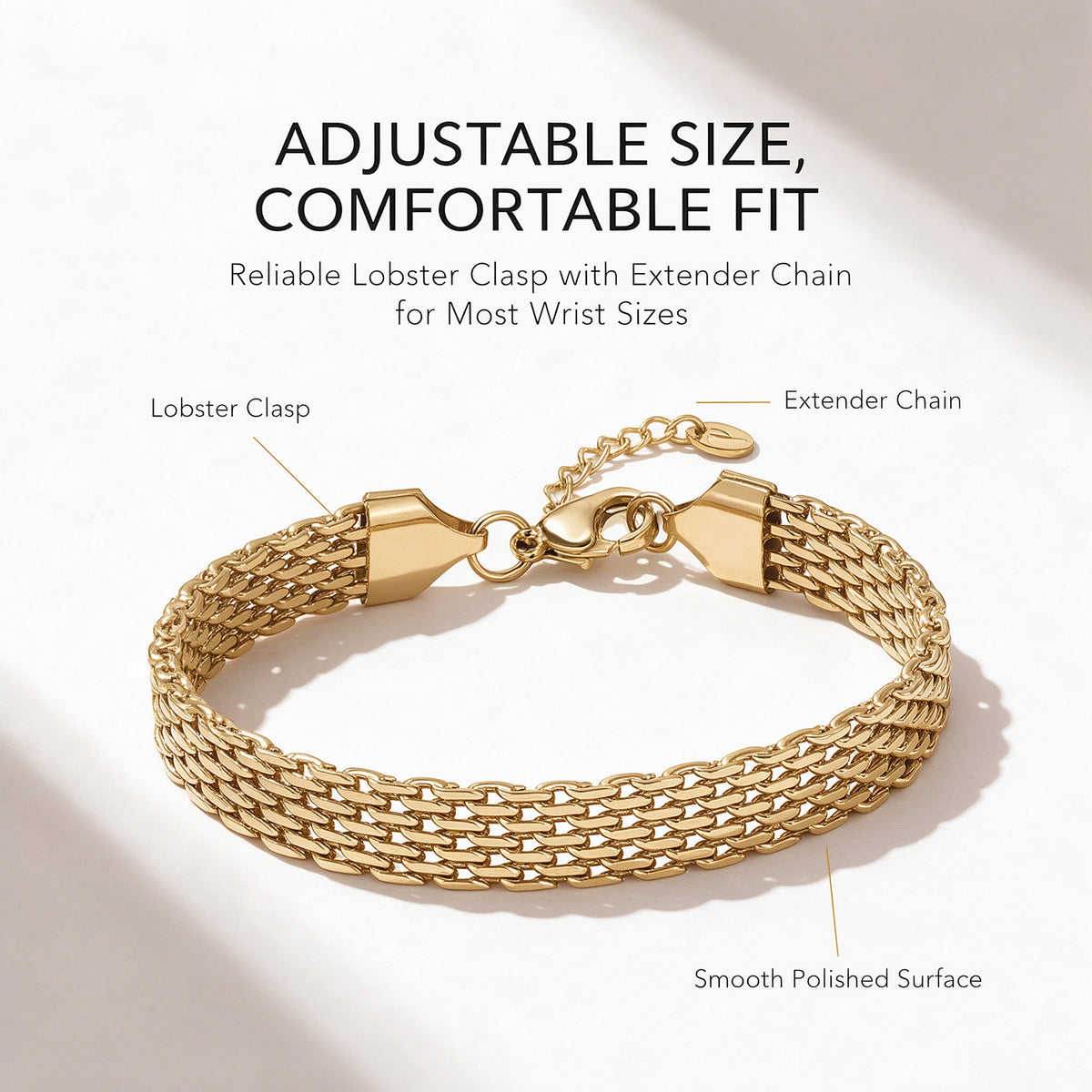 Plated Chunky Chain Adjustable Bracelet for Women | Stainless Steel Lightweight Trendy Chain Bracelet