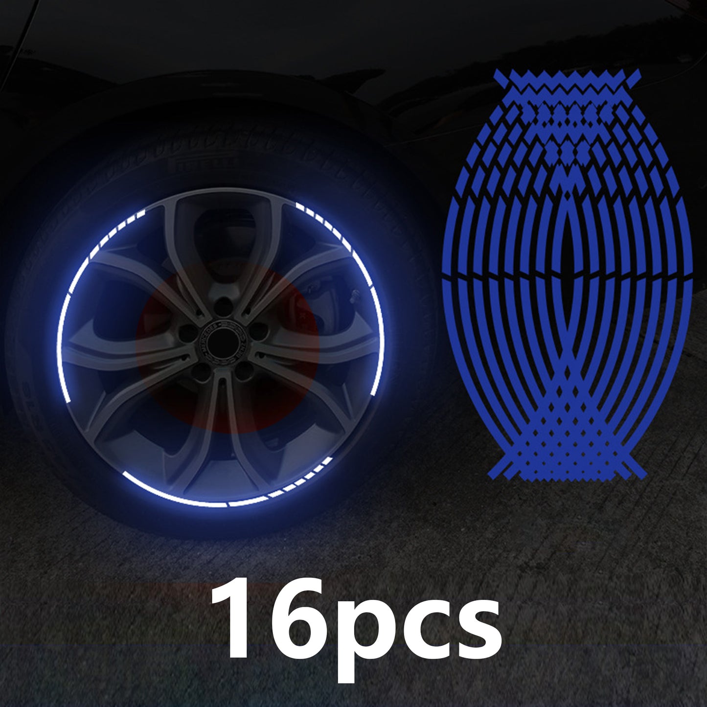 16Pcs Car, Motorcycle, Bicycle, Scooter, car tire Strong Reflective Strip Stickers
