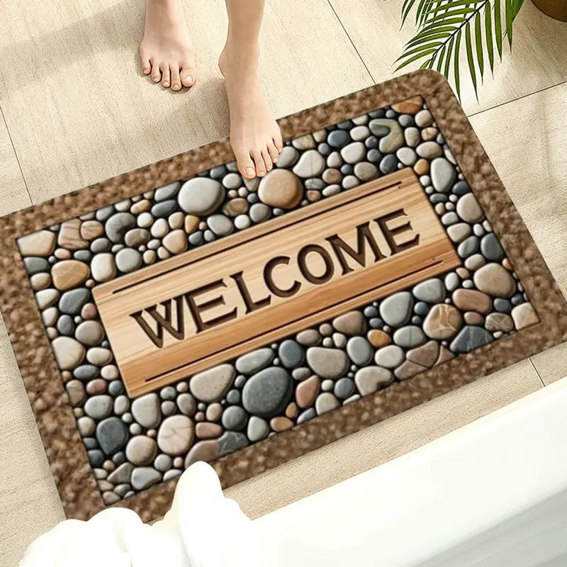 Stone Welcome Door Mat - Non-Slip, Washable Entrance Mat