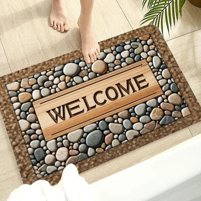 Stone Welcome Door Mat - Non-Slip, Washable Entrance Mat