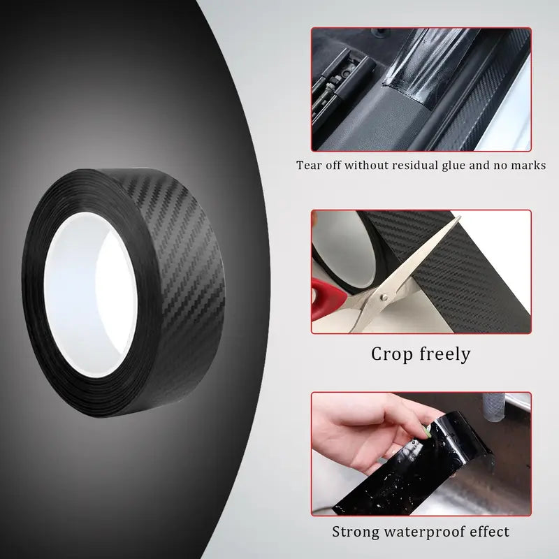 2 Roll Car Door Edge Guards Anti-Scratch Anti-Collision 3D Carbon Fiber Vinyl Wrap Adhesive Strip Tape