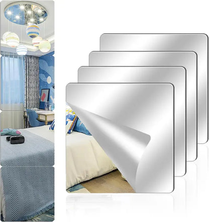 4Pcs Full-Length Self-Stick Wall Mirror Acrylic, Home Decor Mirror 30x30cm