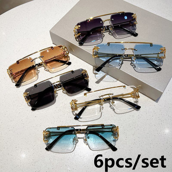 Men's 6-Pair Metal Rimless Sleek Rectangular Trendy Sunglasses