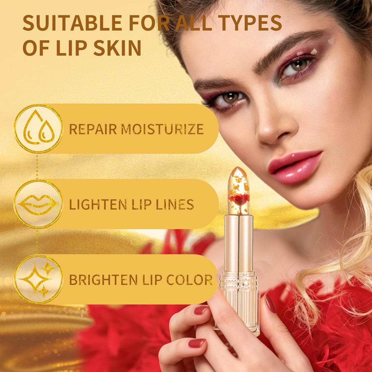 2Pcs Flower Color Changing Lipstick Set Temperature Change Moisturizer,Clear Jelly Lipstick Color Changing