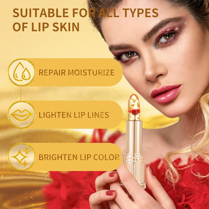 2Pcs Flower Color Changing Lipstick Set Temperature Change Moisturizer,Clear Jelly Lipstick Color Changing