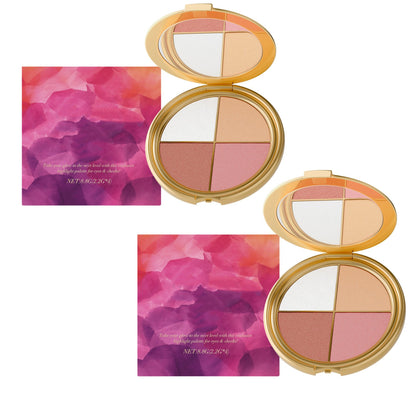 2Pcs 4-Color Highlighter & Blush Palette, Shimmer Eyeshadow Makeup Kit