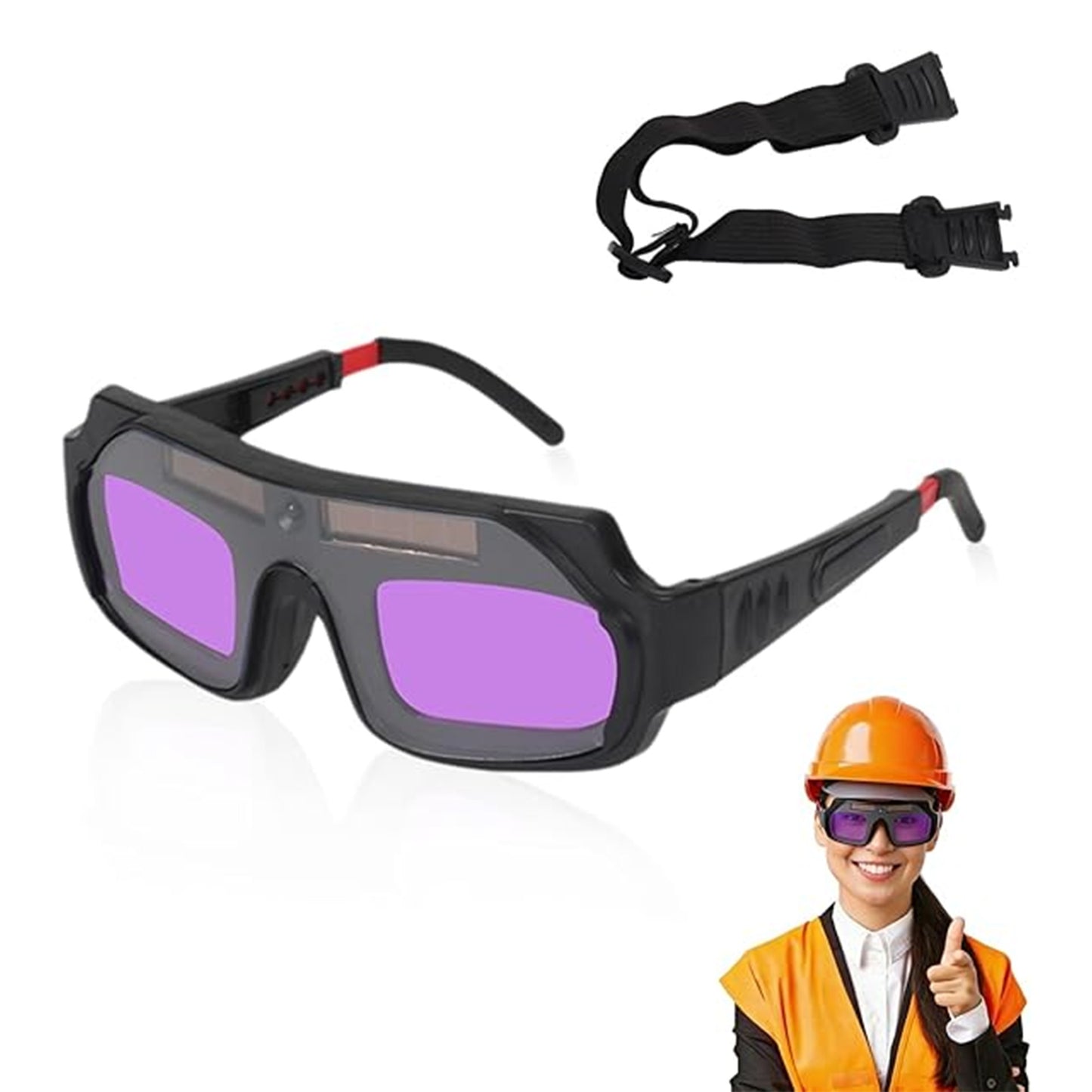 Welding Glasses Auto Darkening Safety Goggles with an Elastic Band, Solar Powered Auto Darkening Welding Glasses
