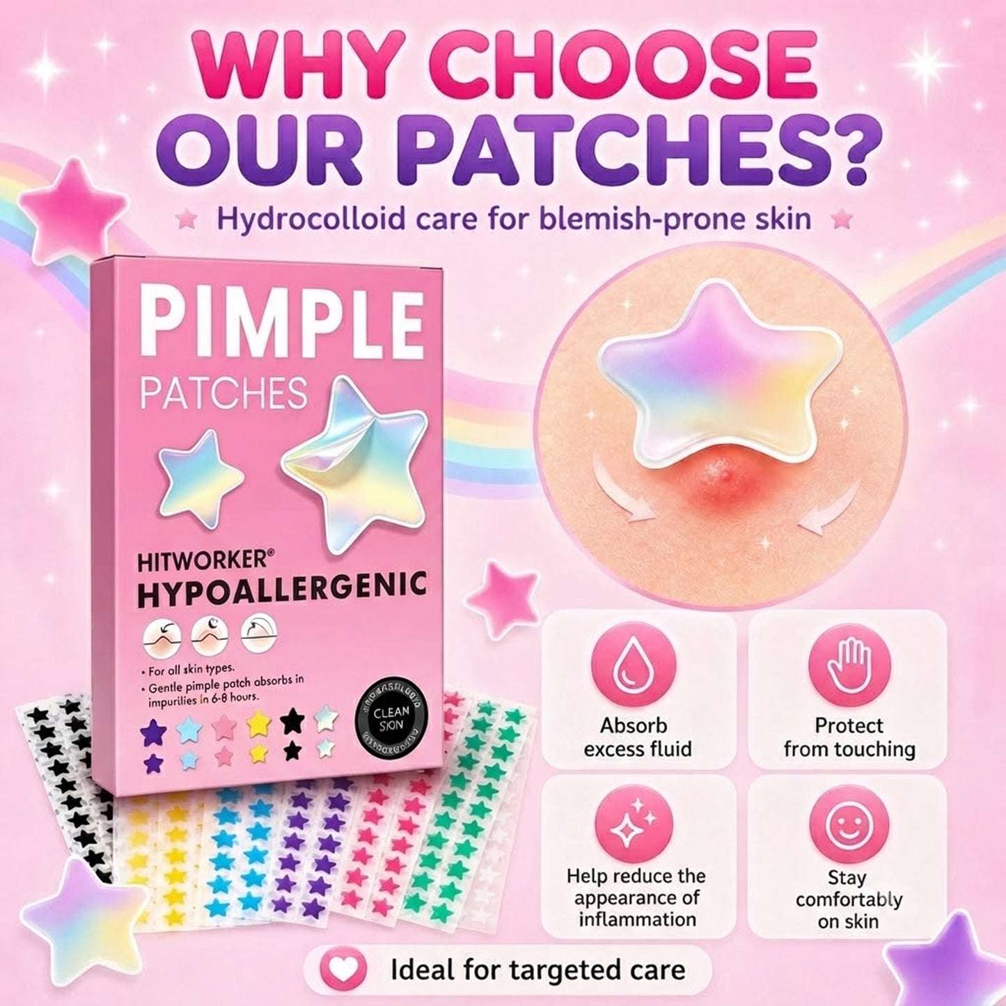 240Pcs Pimple Stars Patches for Face, Hydrocolloid Patches for CoveringZits and Blemishes