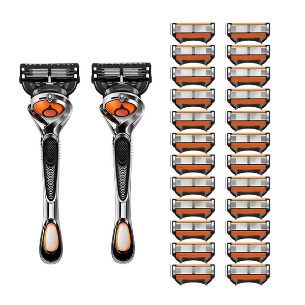 Men's Shaving Razor Set, 2 Blade Holder & 24 Replacement Blades, 6 Layer Progressive Blades