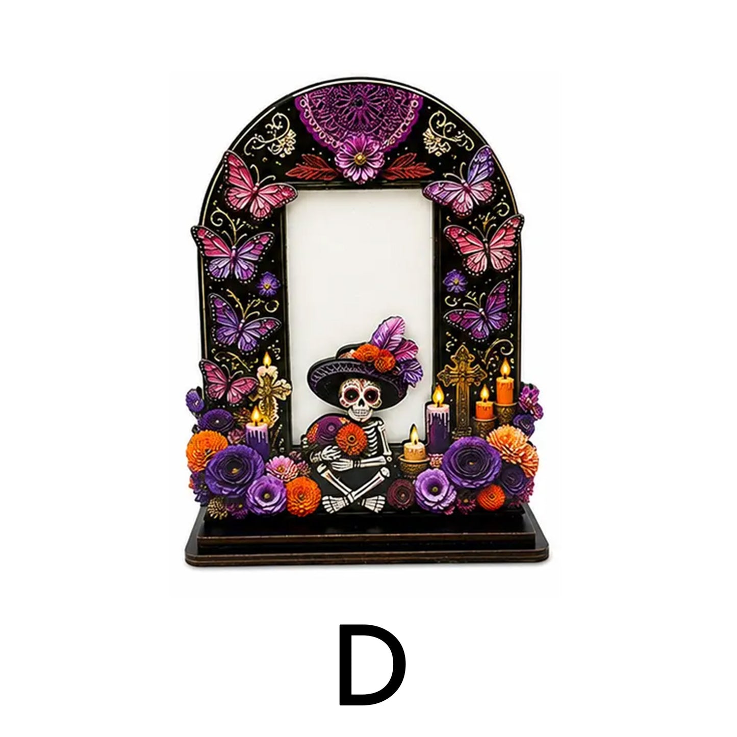 Día de los Muertos Wooden Picture Frame, Mexican Day of the Dead Tabletop Decor