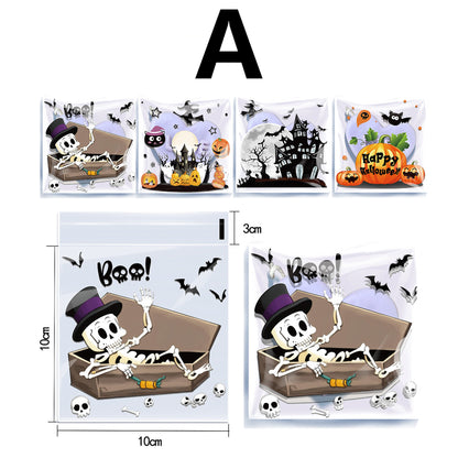 100Pcs Halloween Self-Adhesive Gift Bags - Reusable 4-In-1 Skull