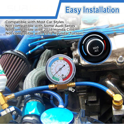 AC Charge Hose with Gauge, R134A Car AC Refrigerant Recharge Hose Kit