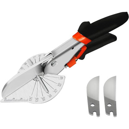 Miter Shears, 45-135 Degree Adjustable Angle Scissors, Quarter Round Cutter Tool with Spare SK5 Blades