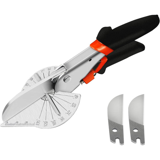 Miter Shears, 45-135 Degree Adjustable Angle Scissors, Quarter Round Cutter Tool with Spare SK5 Blades