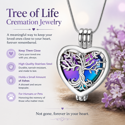 Tree of Life Urn Necklace for Ashes Heart Cremation Ashes Jewelry Memorial Jewelry Gift