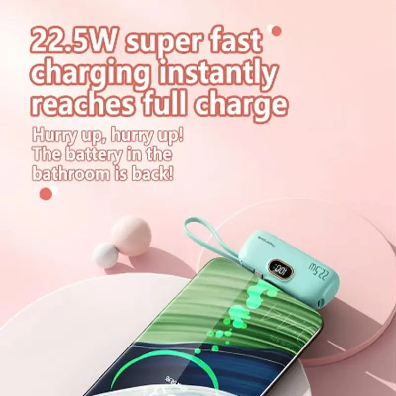 Pocket-Sized 5000mAh Charger, 22.5W Fast Charge, Type-C & USB-A
