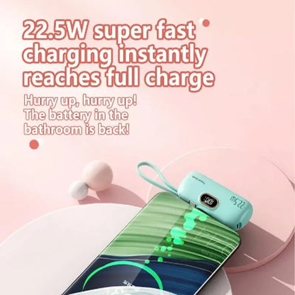 Pocket-Sized 5000mAh Charger, 22.5W Fast Charge, Type-C & USB-A