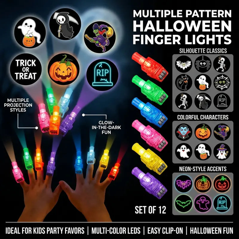 36Pcs Halloween LED Projection Finger Lights,Multi-Color Light Up Finger Projectors