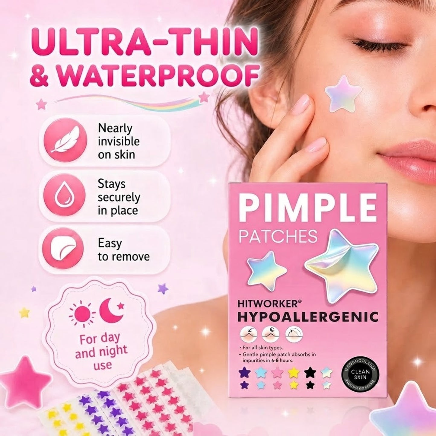 240Pcs Pimple Stars Patches for Face, Hydrocolloid Patches for CoveringZits and Blemishes