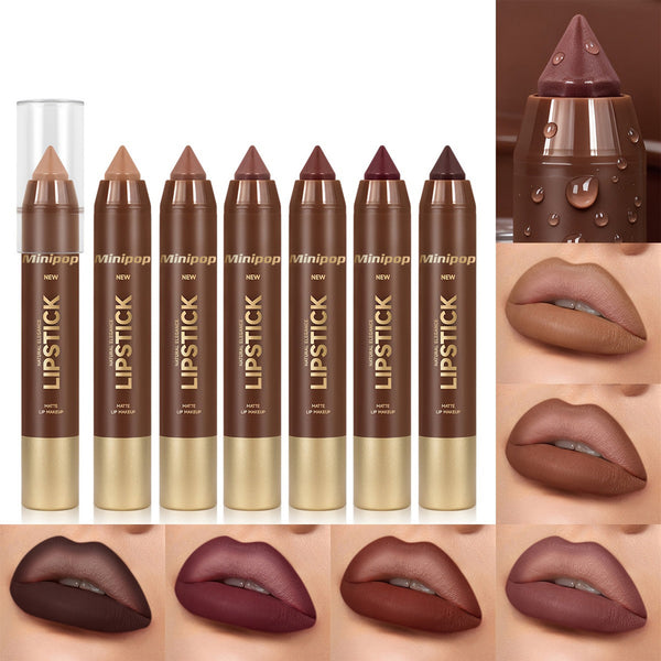 6Pcs Mauve Brown Matte Lip Liner and Lipstick Combo Set Kit