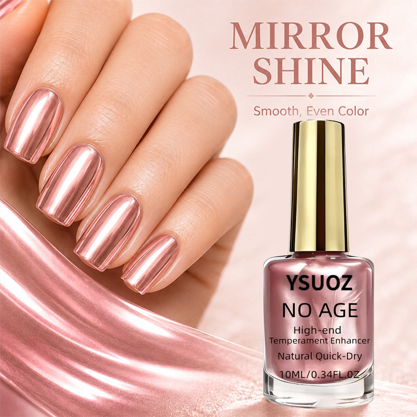 Rose Gold Metallic Mirror-finish Nail Polish—Quick-drying, Long-lasting, High-shine