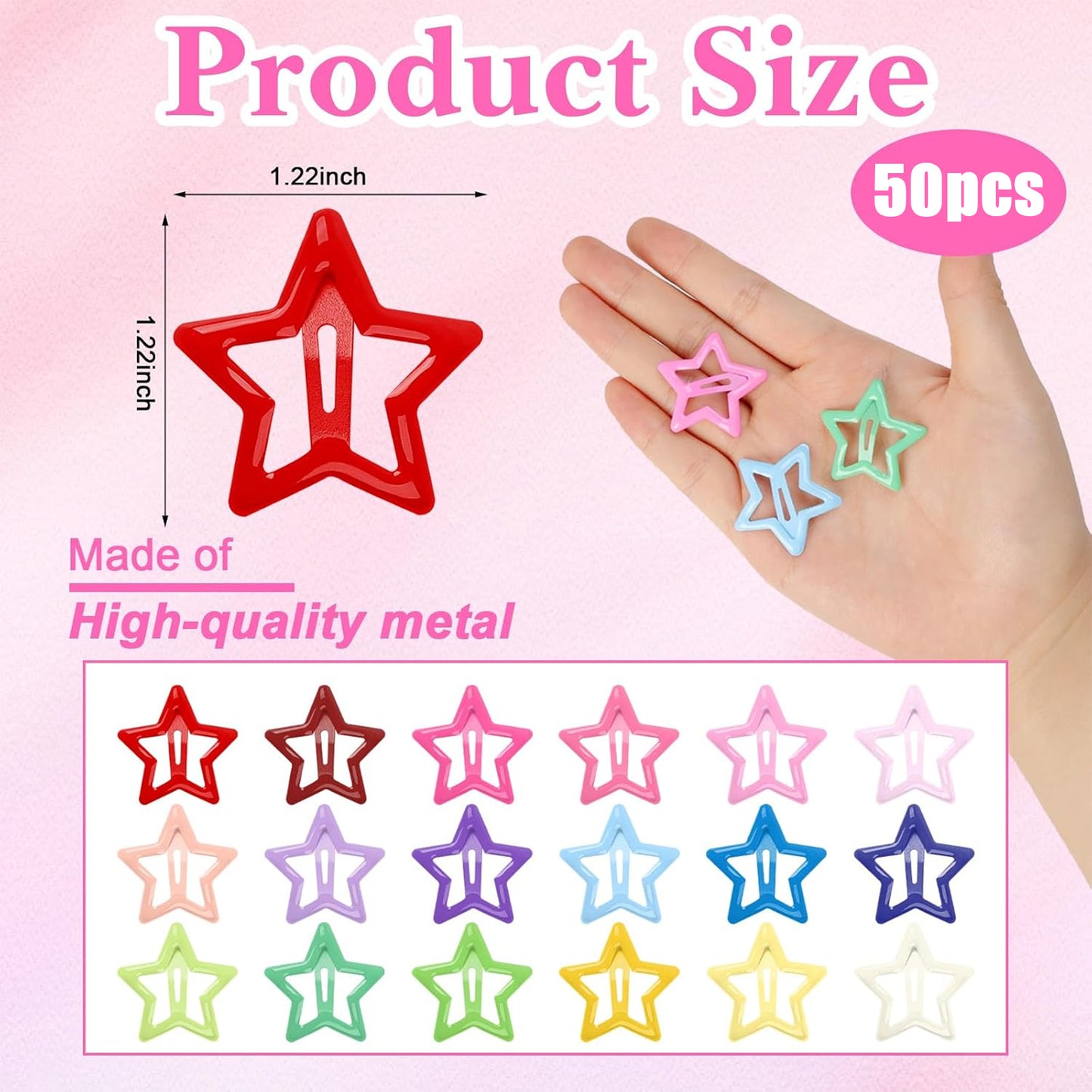 50PCS Star Hair Clips Colorful Metal Non Slip Snap Hair Clips And Barrettes Cute Small Star Clips