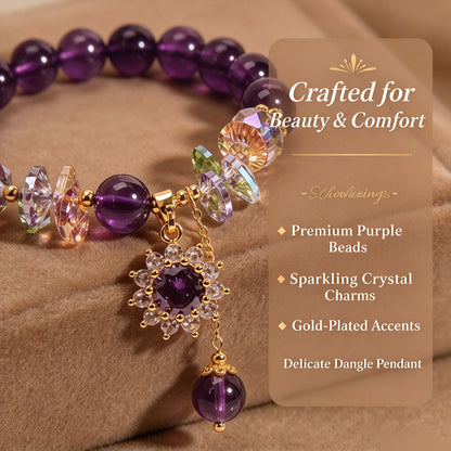 Healing Crystal/Purple Natural Bracelet, Adorned with Sunflower Decoration