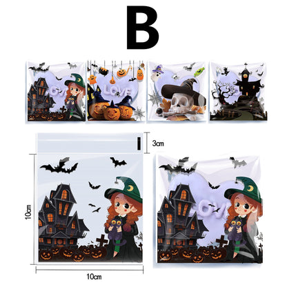 100Pcs Halloween Self-Adhesive Gift Bags - Reusable 4-In-1 Skull