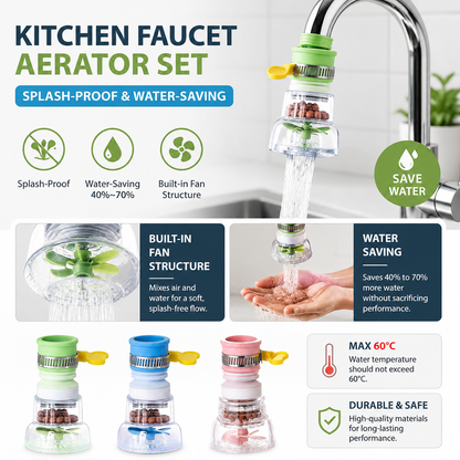 3Pcs Faucet Filter Set - Water Faucet Extenders 360 Rotating, Adjustable Water Purifier for Sink