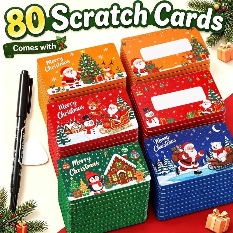 80Pcs Cartoon Christmas Scratch Cards DIY Christmas Gift Ideas for Kids Xmas Party Supplies