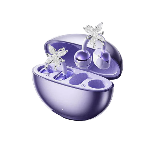Wireless Earbuds, Clamp On Open Ear Headphones with Detachable Rhinestone Bowknot
