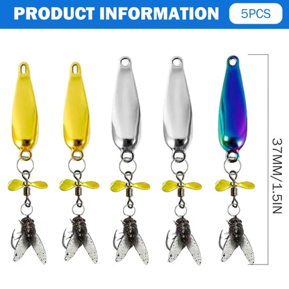 5Pcs Fishing Lures, 3D High Catch Rate Fly Spinner Baits, Metal Propeller Fishing Bait with Floating Rotating Tail