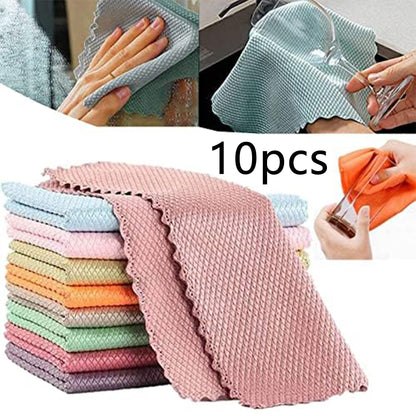 10 PCS Microfiber Reusable Cleaning Rags Fish Scale Streak-Free&Lint-Free