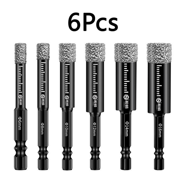 6Pcs 6-16mm Dry Diamond Core Drill Bit Set,Diamond Tile Hole Saw Kit with Hex Shank