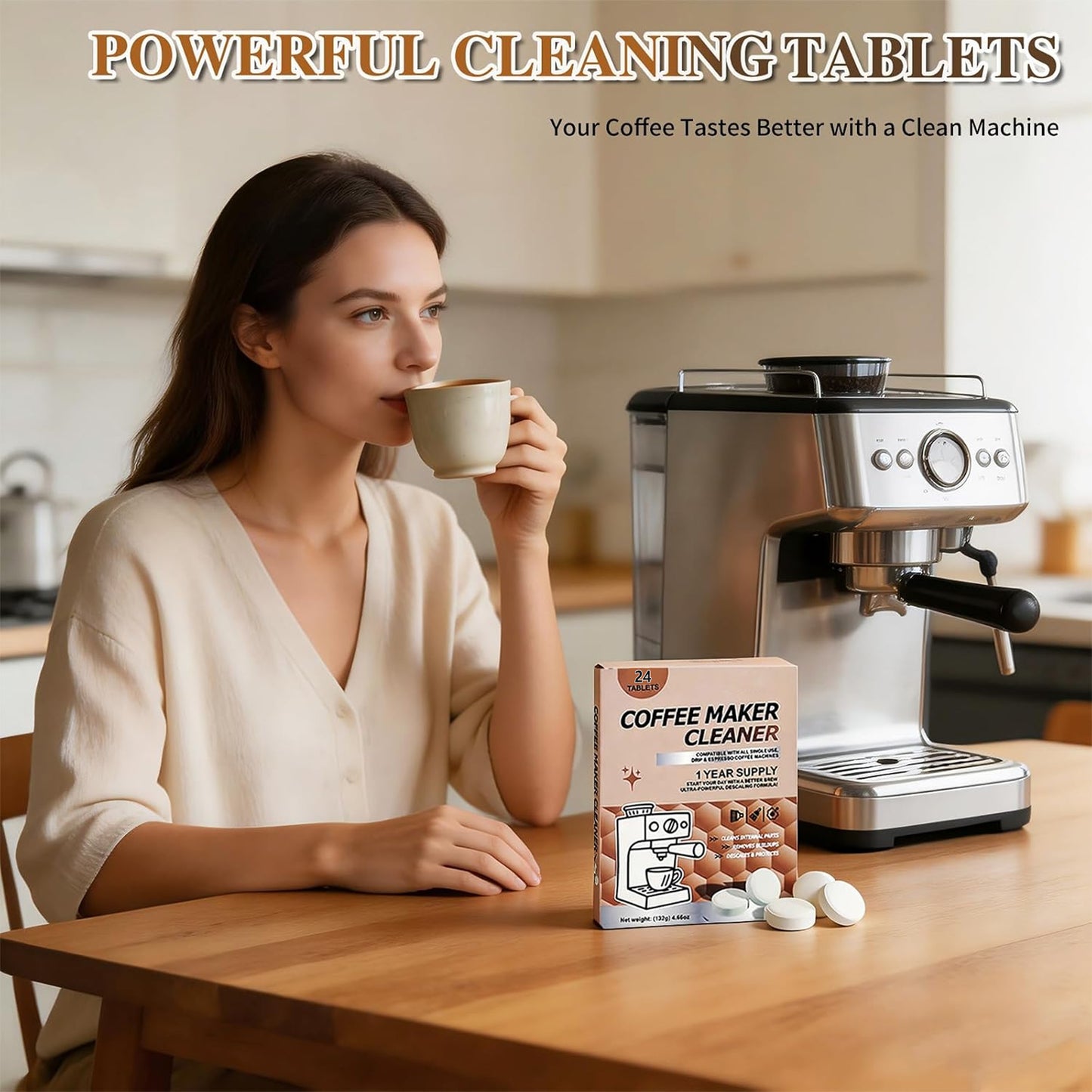 Coffee Maker Cleaner Tablets-24 Count, Coffee Machine Descaler Speed Cleaning for Coffee Pot