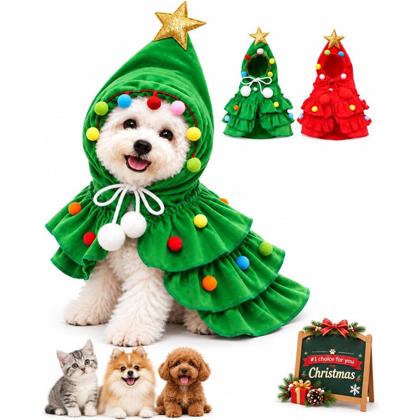 Christmas Tree Pet Costume Dog Outfit Xmas Cape Clothes for Cat Puppy Cloak
