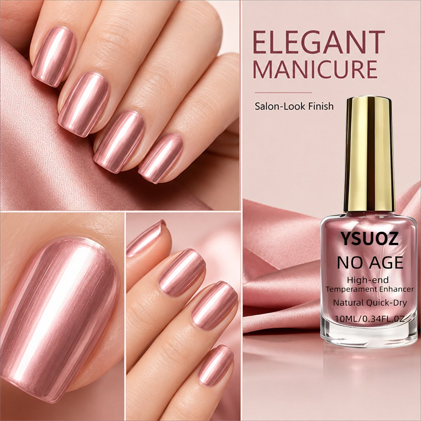 Rose Gold Metallic Mirror-finish Nail Polish—Quick-drying, Long-lasting, High-shine