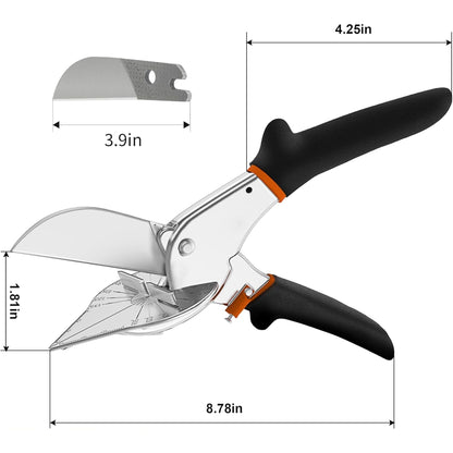 Miter Shears, 45-135 Degree Adjustable Angle Scissors, Quarter Round Cutter Tool with Spare SK5 Blades