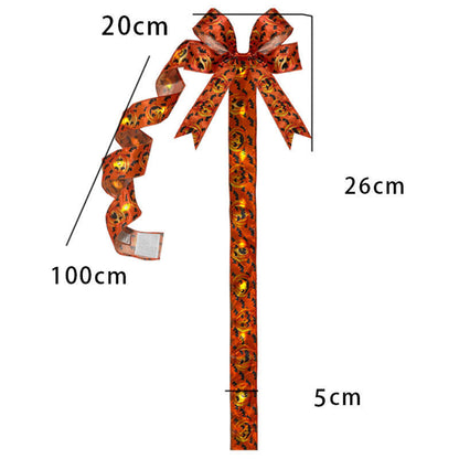LED Spooky Halloween Cabinet Door Fringe Wreath with Lime Red Large Bow, 79x2.4 Inches