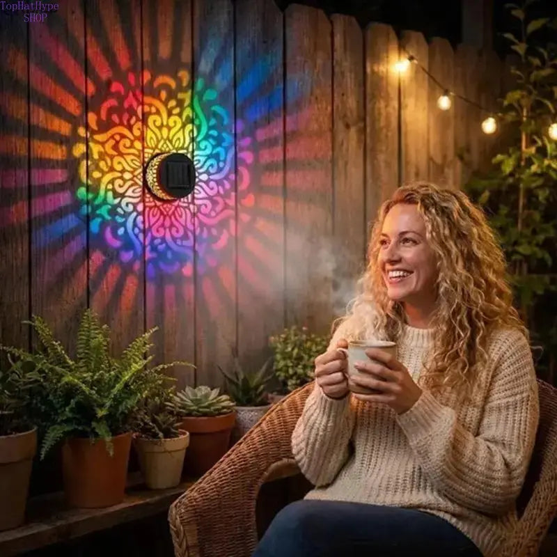 2-Pack Solar Mandala Projector Lights Waterproof Metal Wall Lights